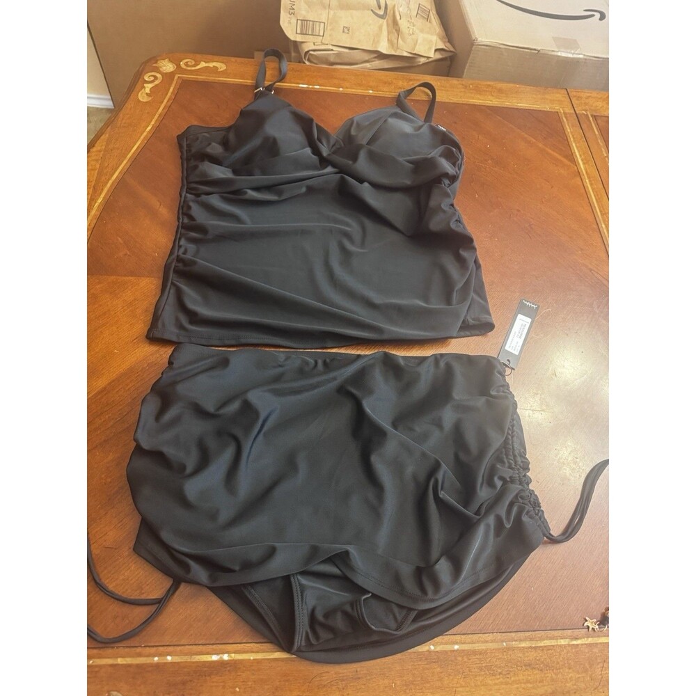 Nicole Miller Tankini with ruched swim skirt black size 3X~NWT - Picture 3 of 11